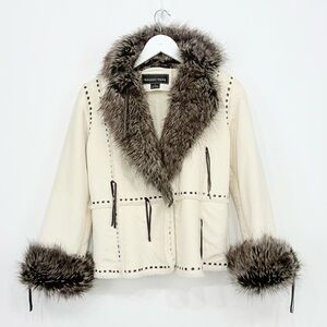 Regent Park Ivory Faux Suede Faux Fur Western Style Winter Jacket Coat